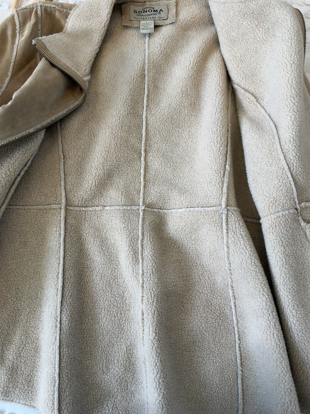 Vintage Sonoma Genuine Suede Shearling Jacket in Tan - Picture 10 of 10